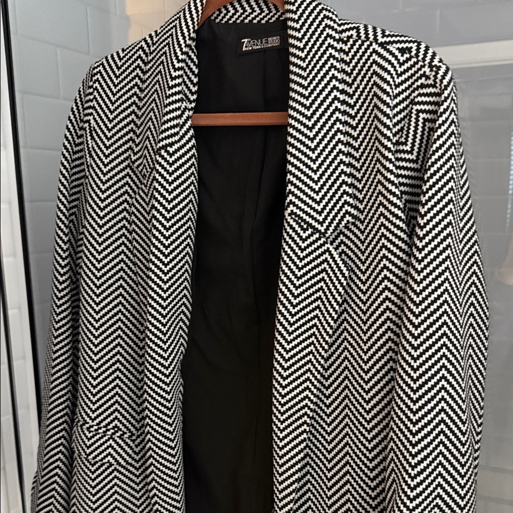 New York & Company Black and White Herringbone Blazer